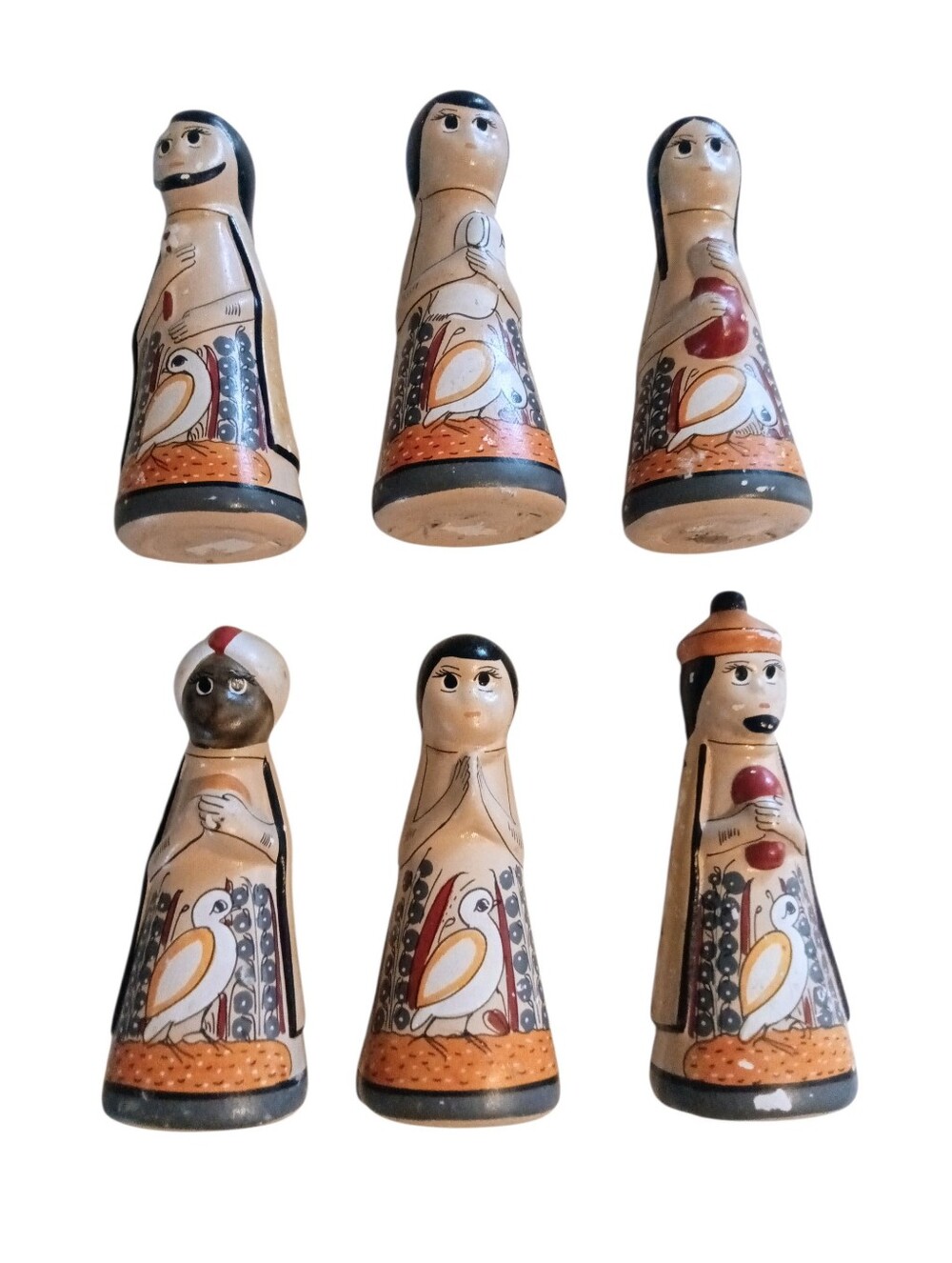 VTG Tonala-Style Mexican Pottery Folk Art Nativity Figurines Set Of 6